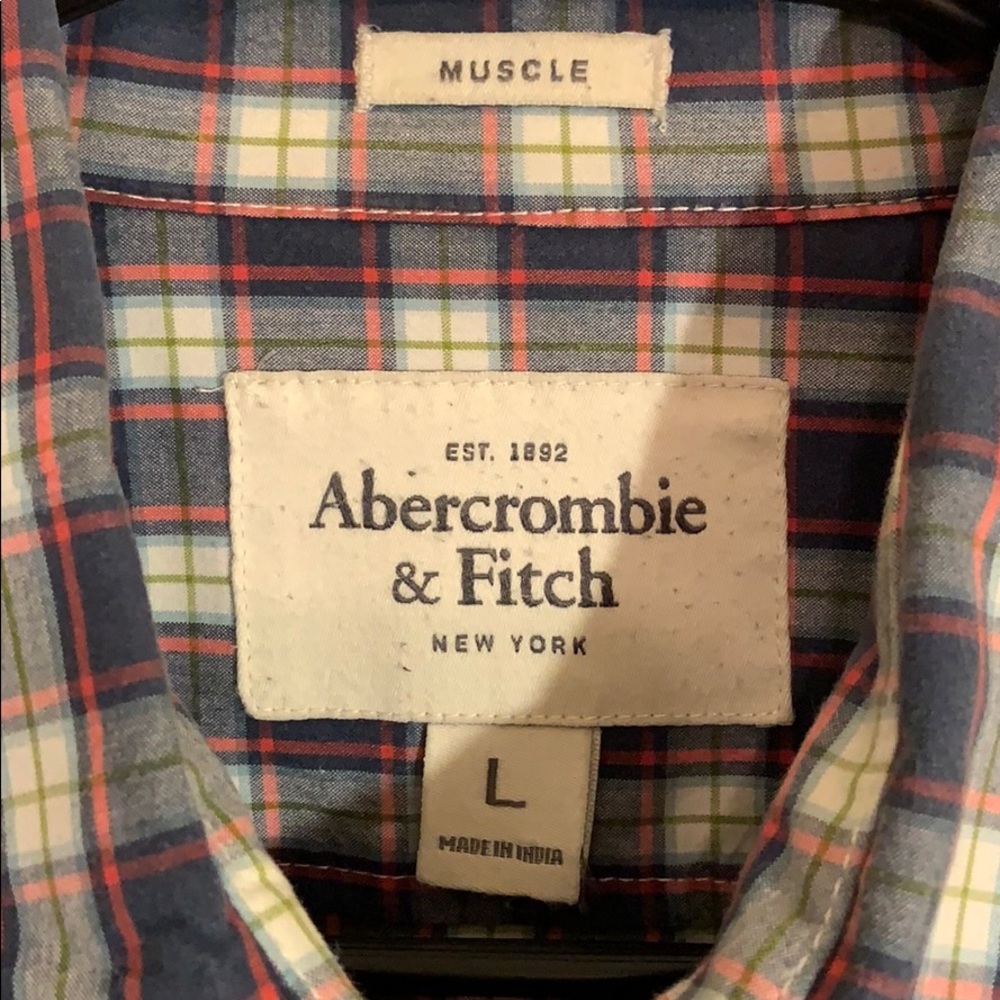 Abercrombie & Fitch muscle plaid button down SZ L - Picture 3 of 5